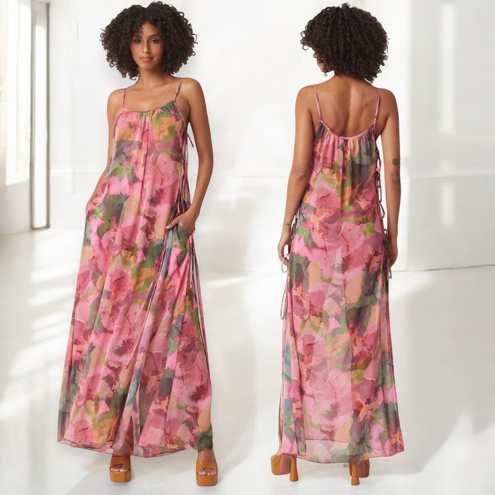 Misa Los Angeles Salome Long Top / Dress w Cutout Ties Floral Chiffon Size L NWT - Picture 5 of 6